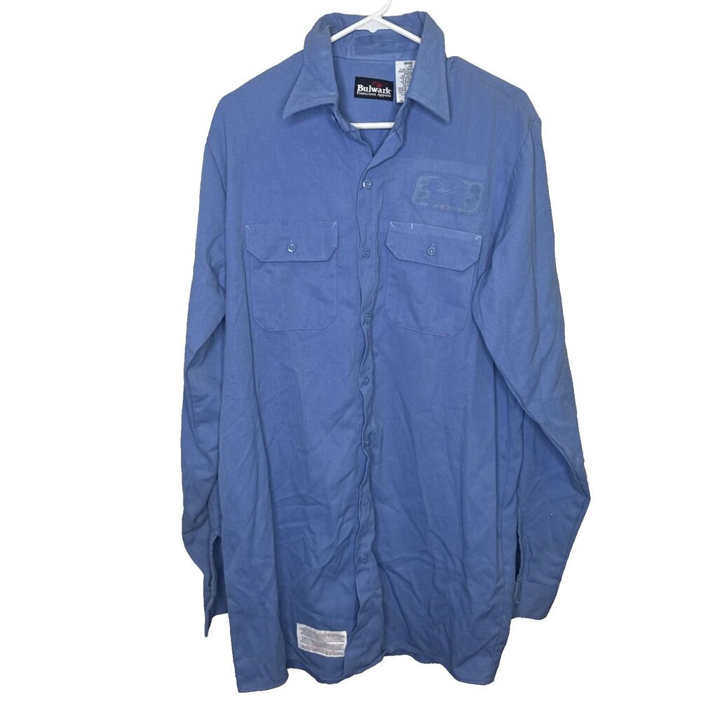 Bulwark FR Mens Large Long L XLN Blue Flame Resistant Work Shirt Button Up